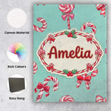 Personalised Name Cute Christmas Candy Cane Custom  Bespoke Interior Contemporary Canvas Wall Art Print Decor Picture Ready to Hang