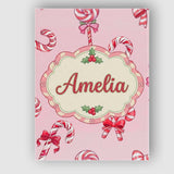 Personalised Name Cute Christmas Candy Cane Custom  Bespoke Interior Contemporary Canvas Wall Art Print Decor Picture Ready to Hang