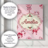 Personalised Name Cute Christmas Candy Cane Custom  Bespoke Interior Contemporary Canvas Wall Art Print Decor Picture Ready to Hang