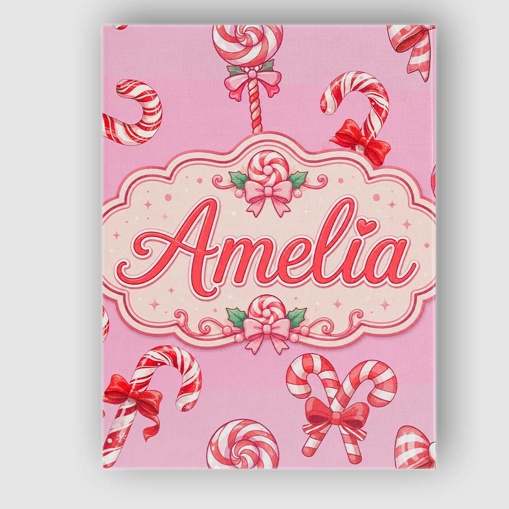 Personalised Name Cute Christmas Candy Cane Custom  Bespoke Interior Contemporary Canvas Wall Art Print Decor Picture Ready to Hang