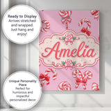 Personalised Name Cute Christmas Candy Cane Custom  Bespoke Interior Contemporary Canvas Wall Art Print Decor Picture Ready to Hang