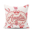 Custom Name Christmas Candy Cane Bow Light Grey Seamless Pattern Square Filled Cushion Throw Pillow Sofa Bed Home Decor Zip Washable UK Made
