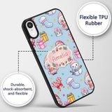 Cute Kawaii Santa Snowman Gift Characters Blue Custom Name Protective Phone Case Mobile Cover Durable Everyday Smartphone Shock Resistant