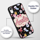 Cute Kawaii Santa Snowman Gift Characters Black Custom Name Protective Phone Case Mobile Cover Durable Everyday Smartphone Shock Resistant