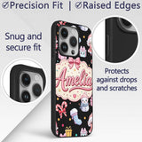 Cute Kawaii Santa Snowman Gift Characters Black Custom Name Protective Phone Case Mobile Cover Durable Everyday Smartphone Shock Resistant