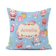 Custom Name Kawaii Santa Snowman Characters Snow Blue Seamless Square Filled Cushion Throw Pillow Sofa Bed Home Decor Zip Washable UK Made