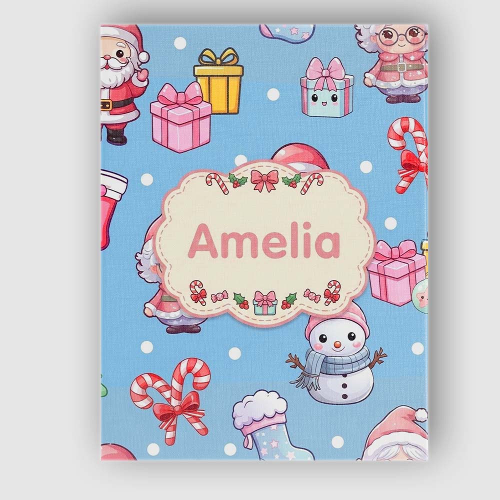 Personalised Name Cute Kawaii Santa Snowman Custom  Bespoke Interior Contemporary Canvas Wall Art Print Decor Picture Ready to Hang