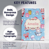 Personalised Name Cute Kawaii Santa Snowman Custom  Bespoke Interior Contemporary Canvas Wall Art Print Decor Picture Ready to Hang