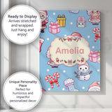 Personalised Name Cute Kawaii Santa Snowman Custom  Bespoke Interior Contemporary Canvas Wall Art Print Decor Picture Ready to Hang