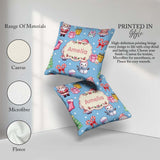 Custom Name Kawaii Santa Snowman Characters Snow Blue Seamless Square Filled Cushion Throw Pillow Sofa Bed Home Decor Zip Washable UK Made