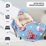 Cute Kawaii Santa Snowman Gift Characters Snow Blue Seamless  Personalised Custom Name Super Soft Fleece Blanket Bed Sofa Throw