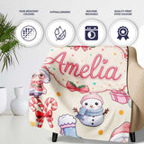 Cute Kawaii Santa Snowman Gift Characters Cream Background Seamless  Personalised Custom Name Super Soft Fleece Blanket Bed Sofa Throw