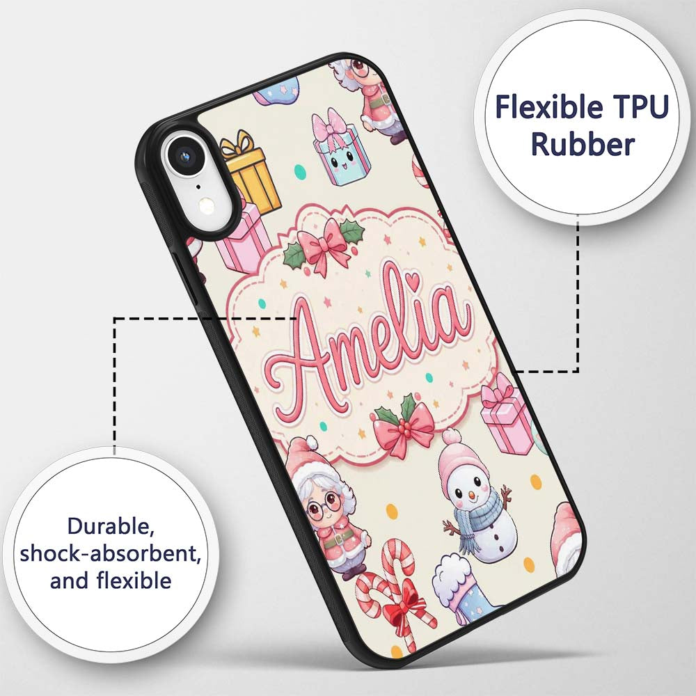 Cute Kawaii Santa Snowman Gift Characters Cream Custom Name Protective Phone Case Mobile Cover Durable Everyday Smartphone Shock Resistant