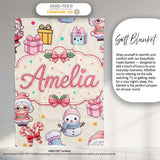 Cute Kawaii Santa Snowman Gift Characters Cream Background Seamless  Personalised Custom Name Super Soft Fleece Blanket Bed Sofa Throw