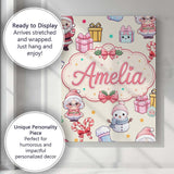 Personalised Name Cute Kawaii Santa Snowman Custom  Bespoke Interior Contemporary Canvas Wall Art Print Decor Picture Ready to Hang