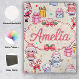 Personalised Name Cute Kawaii Santa Snowman Custom  Bespoke Interior Contemporary Canvas Wall Art Print Decor Picture Ready to Hang