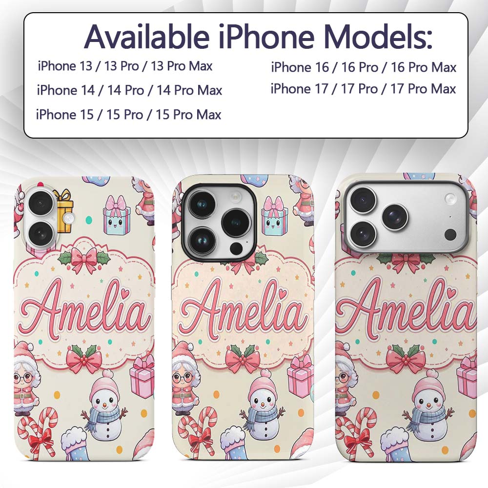 Cute Kawaii Santa Snowman Gift Characters Cream Custom Name Protective Phone Case Mobile Cover Durable Everyday Smartphone Shock Resistant