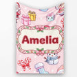 Cute Kawaii Santa Snowman Gift Characters Soft Pink Background  Personalised Custom Name Super Soft Fleece Blanket Bed Sofa Throw