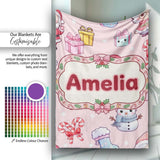 Cute Kawaii Santa Snowman Gift Characters Soft Pink Background  Personalised Custom Name Super Soft Fleece Blanket Bed Sofa Throw