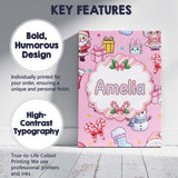 Personalised Name Cute Kawaii Santa Snowman Custom  Bespoke Interior Contemporary Canvas Wall Art Print Decor Picture Ready to Hang