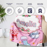 Cute Kawaii Santa Snowman Gift Characters Pink Background Seamless  Personalised Custom Name Super Soft Fleece Blanket Bed Sofa Throw
