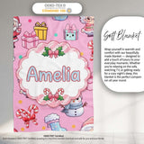 Cute Kawaii Santa Snowman Gift Characters Pink Background Seamless  Personalised Custom Name Super Soft Fleece Blanket Bed Sofa Throw