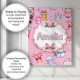Personalised Name Cute Kawaii Santa Snowman Custom  Bespoke Interior Contemporary Canvas Wall Art Print Decor Picture Ready to Hang