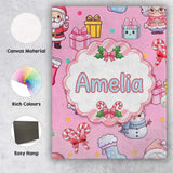 Personalised Name Cute Kawaii Santa Snowman Custom  Bespoke Interior Contemporary Canvas Wall Art Print Decor Picture Ready to Hang