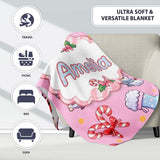Cute Kawaii Santa Snowman Gift Characters Pink Background Seamless  Personalised Custom Name Super Soft Fleece Blanket Bed Sofa Throw