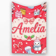 Cute Kawaii Santa Snowman Gift Characters Red Background Seamless  Personalised Custom Name Super Soft Fleece Blanket Bed Sofa Throw