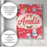 Personalised Name Cute Kawaii Santa Snowman Custom  Bespoke Interior Contemporary Canvas Wall Art Print Decor Picture Ready to Hang
