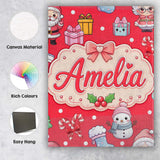 Personalised Name Cute Kawaii Santa Snowman Custom  Bespoke Interior Contemporary Canvas Wall Art Print Decor Picture Ready to Hang