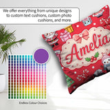 Custom Name Cute Kawaii Santa Characters Red Background Seamless Square Filled Cushion Throw Pillow Sofa Bed Home Decor Zip Washable UK Made