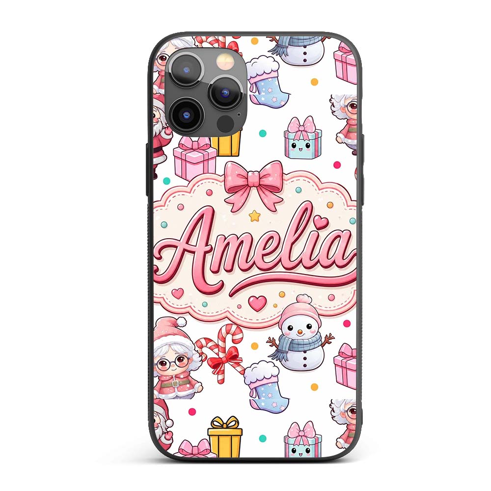 Cute Kawaii Santa Snowman Gift Characters Light Custom Name Protective Phone Case Mobile Cover Durable Everyday Smartphone Shock Resistant