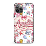 Cute Kawaii Santa Snowman Gift Characters Light Custom Name Protective Phone Case Mobile Cover Durable Everyday Smartphone Shock Resistant