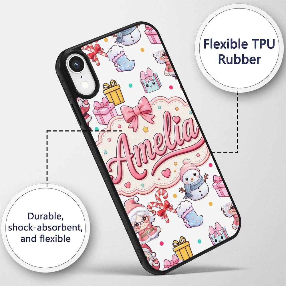 Cute Kawaii Santa Snowman Gift Characters Light Custom Name Protective Phone Case Mobile Cover Durable Everyday Smartphone Shock Resistant