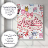 Personalised Name Cute Kawaii Santa Snowman Custom  Bespoke Interior Contemporary Canvas Wall Art Print Decor Picture Ready to Hang