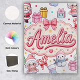 Personalised Name Cute Kawaii Santa Snowman Custom  Bespoke Interior Contemporary Canvas Wall Art Print Decor Picture Ready to Hang
