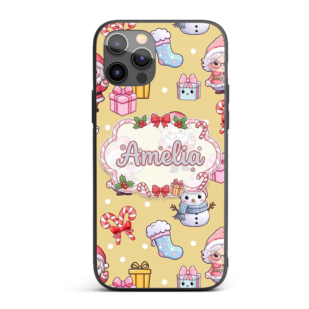 Cute Kawaii Santa Snowman Gift Characters Warm Custom Name Protective Phone Case Mobile Cover Durable Everyday Smartphone Shock Resistant