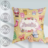 Custom Name Cute Kawaii Santa Snowman Gift Characters Warm Beige Square Filled Cushion Throw Pillow Sofa Bed Home Decor Zip Washable UK Made