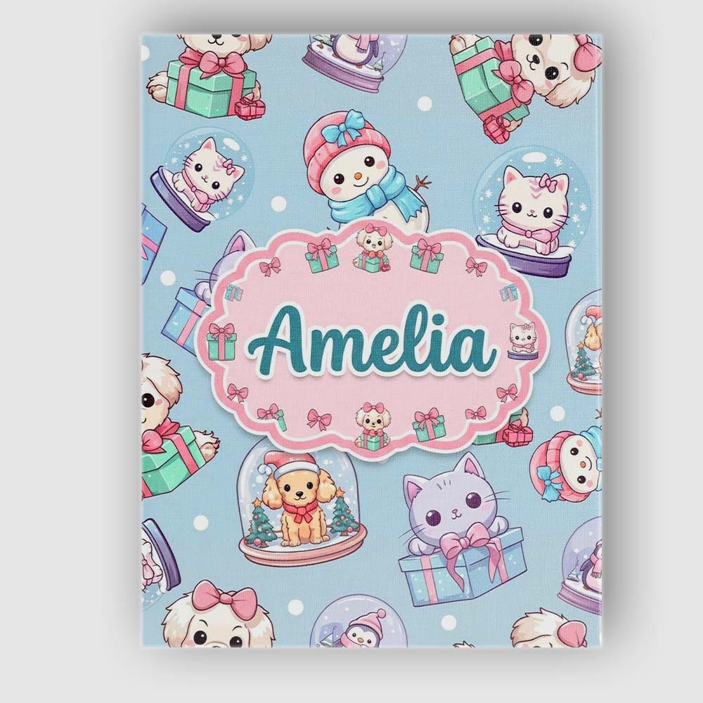 Personalised Name Cute Kawaii Christmas Custom  Modern Room Accent Elegant Feature Canvas Wall Art Print Decor Picture Ready to Hang