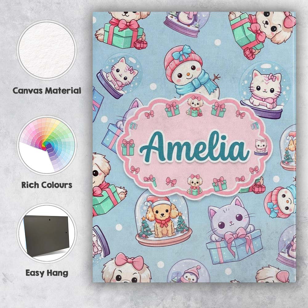 Personalised Name Cute Kawaii Christmas Custom  Modern Room Accent Elegant Feature Canvas Wall Art Print Decor Picture Ready to Hang