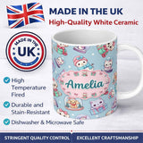 Personalized Custom Name Cute Kawaii Christmas Pets Snow Globe Gift Pattern Seamless Name 11oz Ceramic Coffee Tea Mug White Large Handle