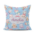 Custom Name Cute Christmas Pets Snow Globe Gifts Blue Background Square Filled Cushion Throw Pillow Sofa Bed Home Decor Zip Washable UK Made