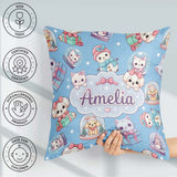 Custom Name Cute Christmas Pets Snow Globe Gifts Blue Background Square Filled Cushion Throw Pillow Sofa Bed Home Decor Zip Washable UK Made