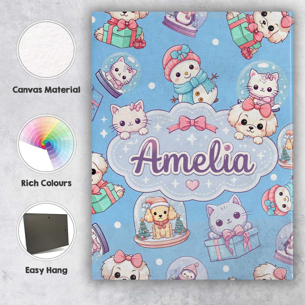 Personalised Name Cute Kawaii Christmas Custom  Modern Room Accent Elegant Feature Canvas Wall Art Print Decor Picture Ready to Hang