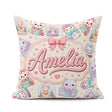 Custom Name Cute Kawaii Pets Snow Globe Gifts Cream Background Square Filled Cushion Throw Pillow Sofa Bed Home Decor Zip Washable UK Made