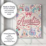 Personalised Name Cute Kawaii Christmas Custom  Modern Room Accent Elegant Feature Canvas Wall Art Print Decor Picture Ready to Hang