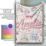Cute Kawaii Christmas Pets Snow Globe Gifts Cream Background  Personalised Custom Name Super Soft Fleece Blanket Bed Sofa Throw