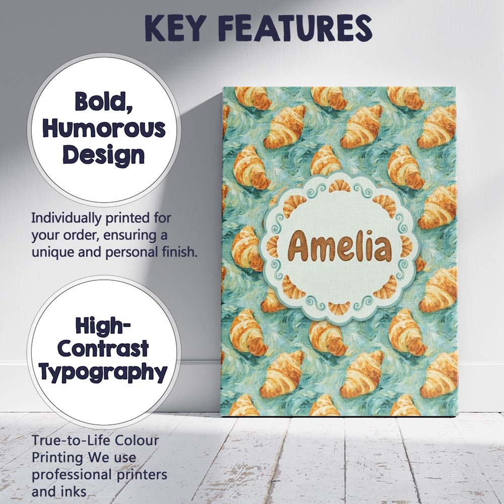 Personalised Name Painterly Croissant Brush Stroke Blue Artistic Custom  Interior Canvas Wall Art Print Decor Picture Ready to Hang